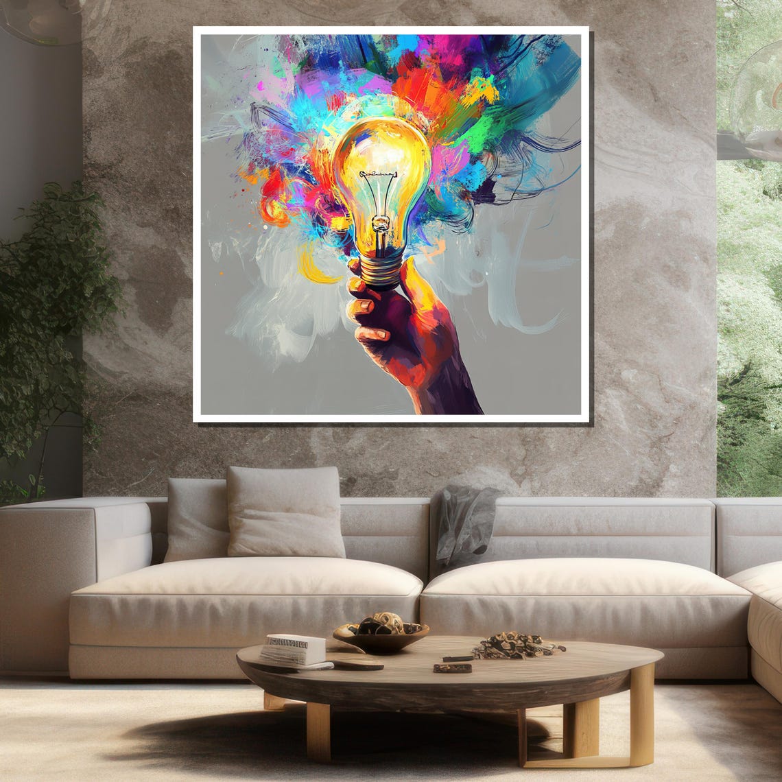 Creative Light Bulb Abstract Painting Colorful Modern Wall Art Unique Gift For Living Room Bold Home Decor - Image 3