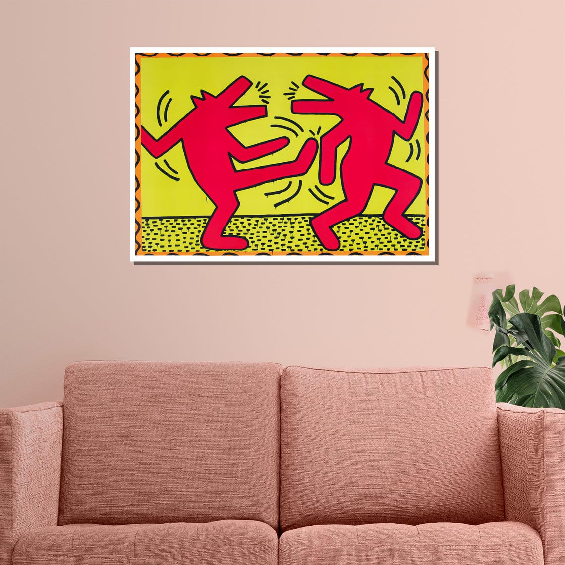 Bright Red And Yellow Pop Art Painting Modern Wall Art With Bold Graphic Figures For Home Decor Or Gift - Image 3