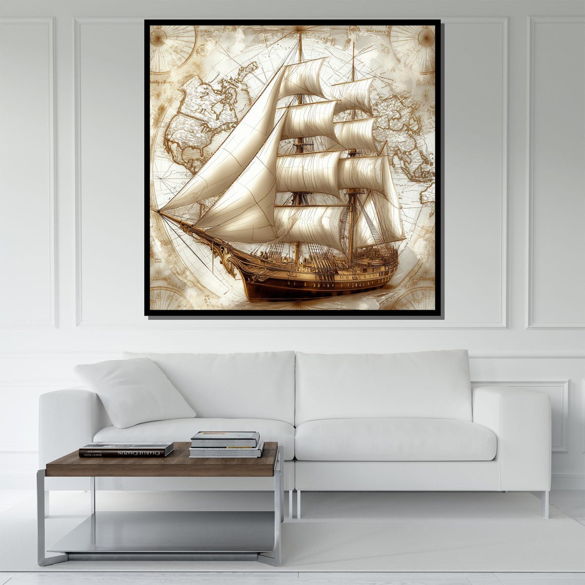 Vintage Sailing Ship On Antique World Map Nautical Wall Art Poster - Image 5