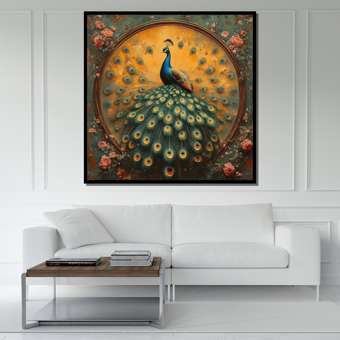 Elegant Peacock Full Tail Fan Vintage Floral Bird Art Poster - Image 5