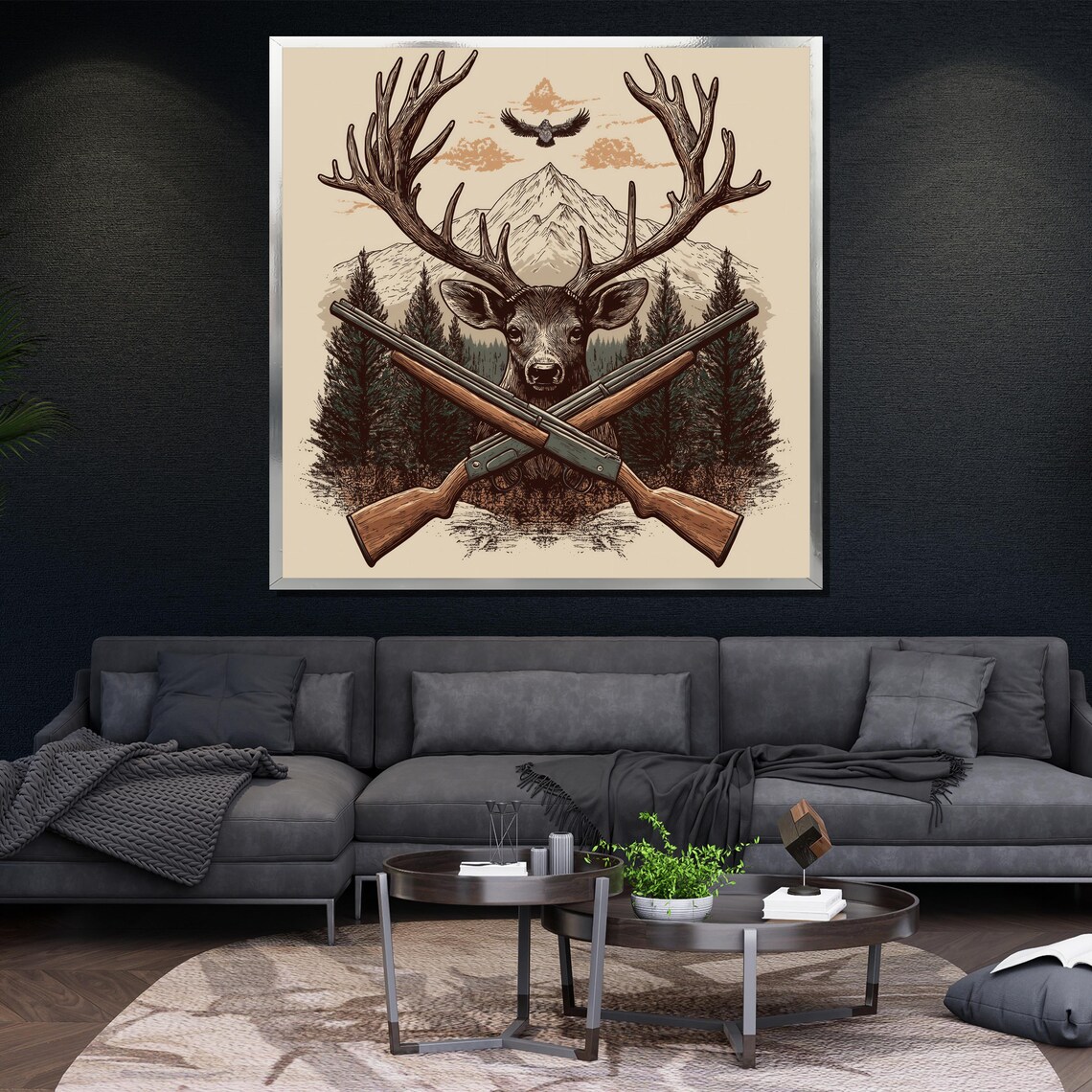 Deer Stag Crossed Rifles Mountain Pine Forest Vintage Hunting Poster - Image 4