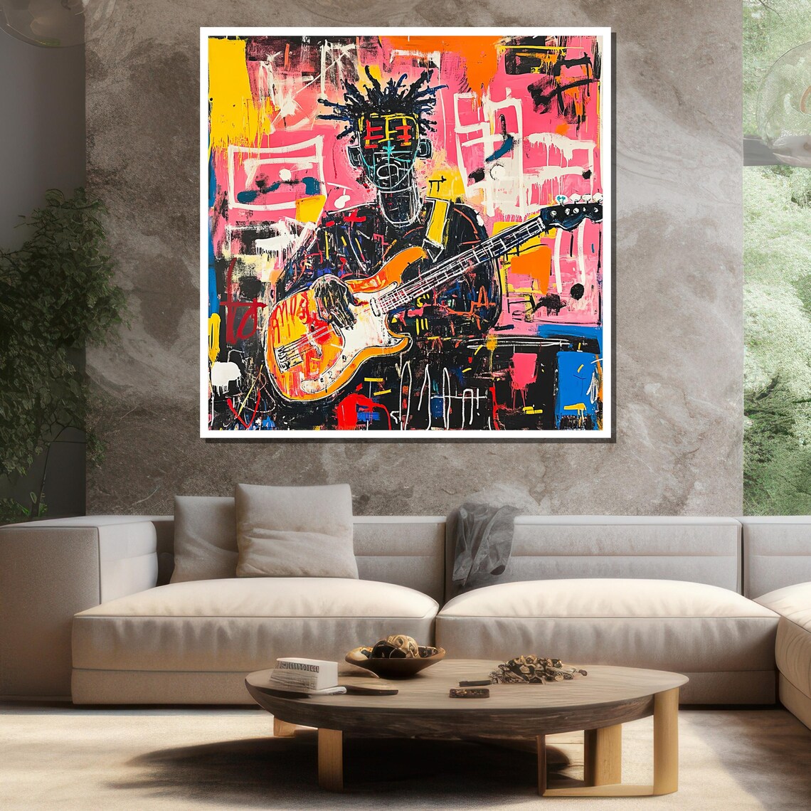 Basquiat Style Guitarist Colorful Graffiti Music Portrait Wall Poster - Image 3