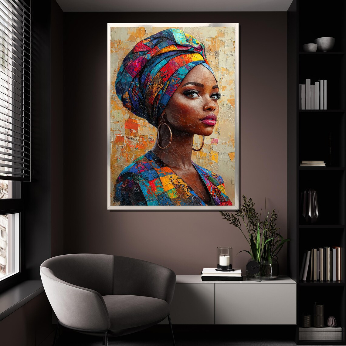 African Woman Portrait With Colorful Headwrap Textured Art Poster - Image 4