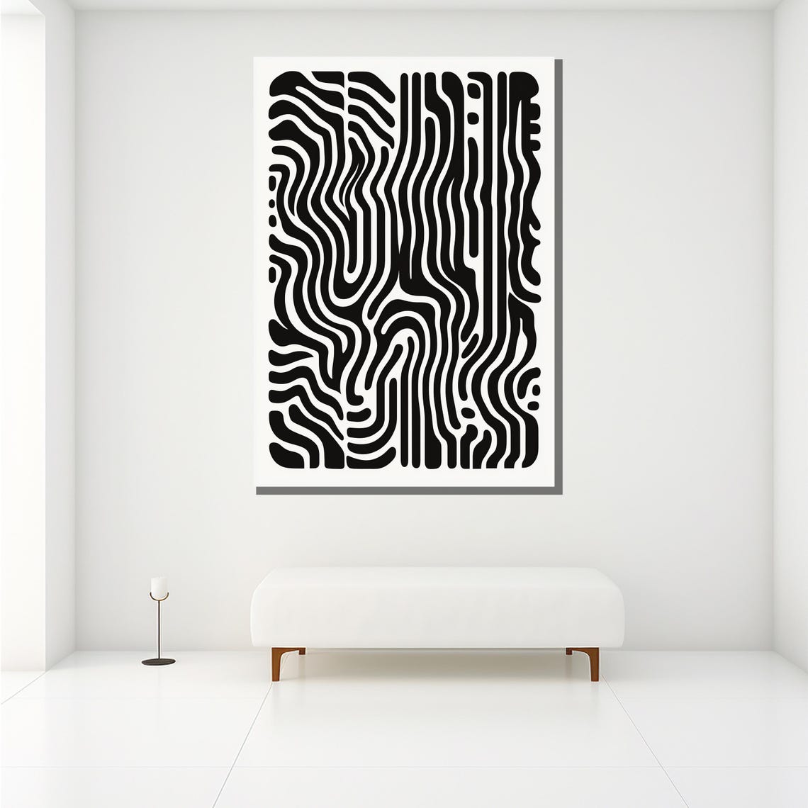 Black White Wavy Line Optical Abstract Bold Graphic Art Poster - Image 2