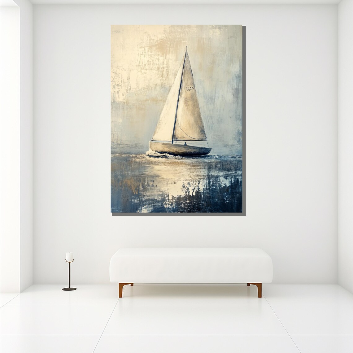 Sailboat Painting Elegant Nautical Wall Art For Living Room Minimalist Ocean Decor Gift Idea - Image 2