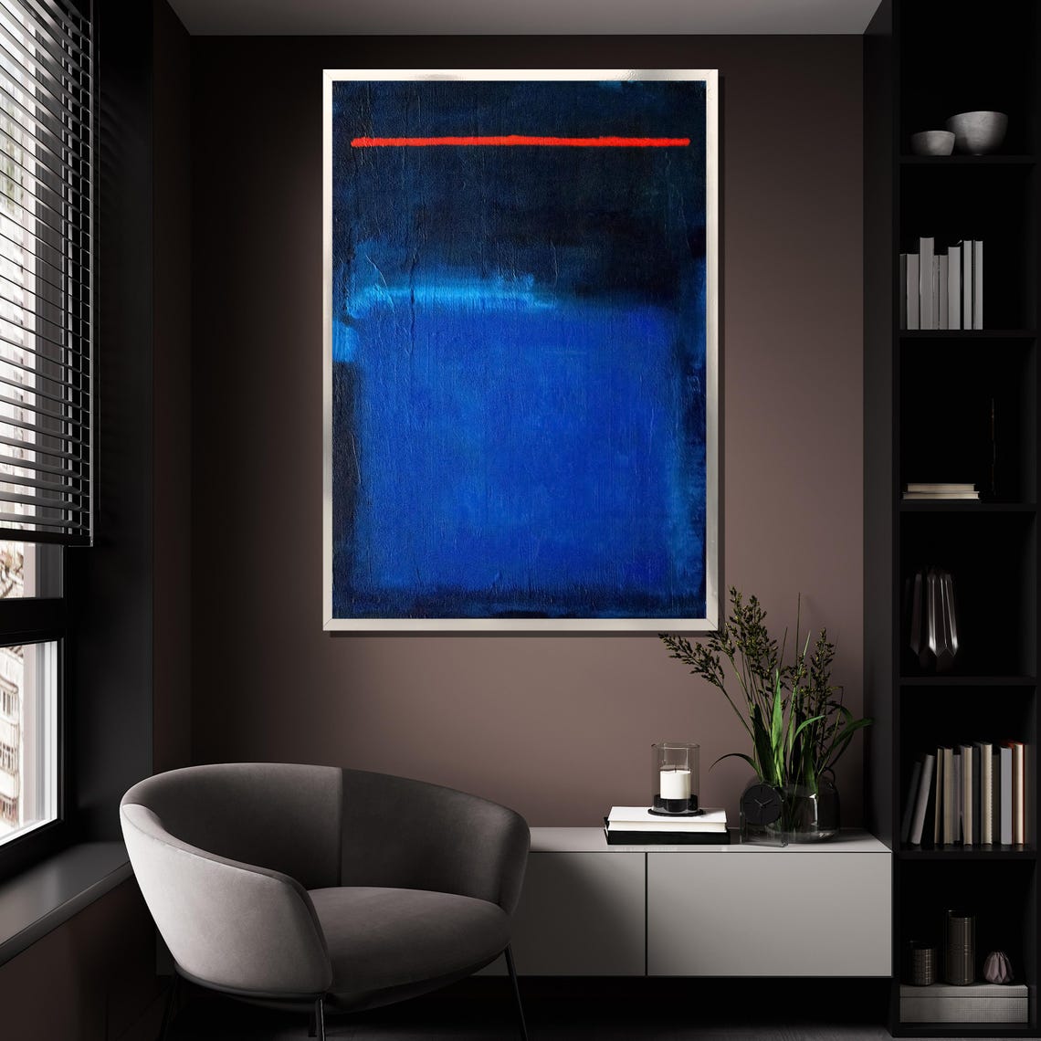 Mark Rothko Style Vast Deep Blue Field With Thin Red Line Poster - Image 4