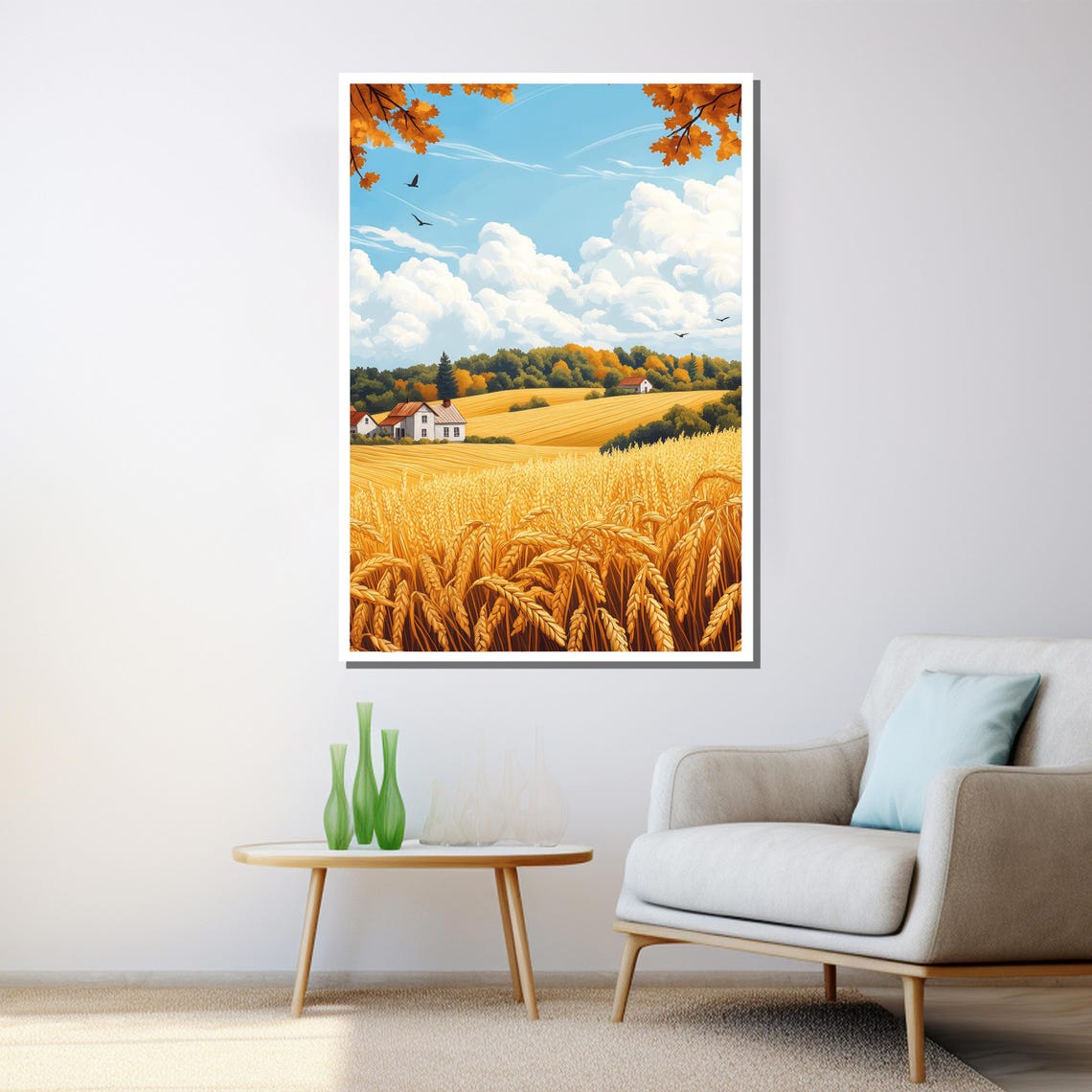 Golden Wheat Field Farmhouse Rolling Hills Harvest Country Poster - Image 3