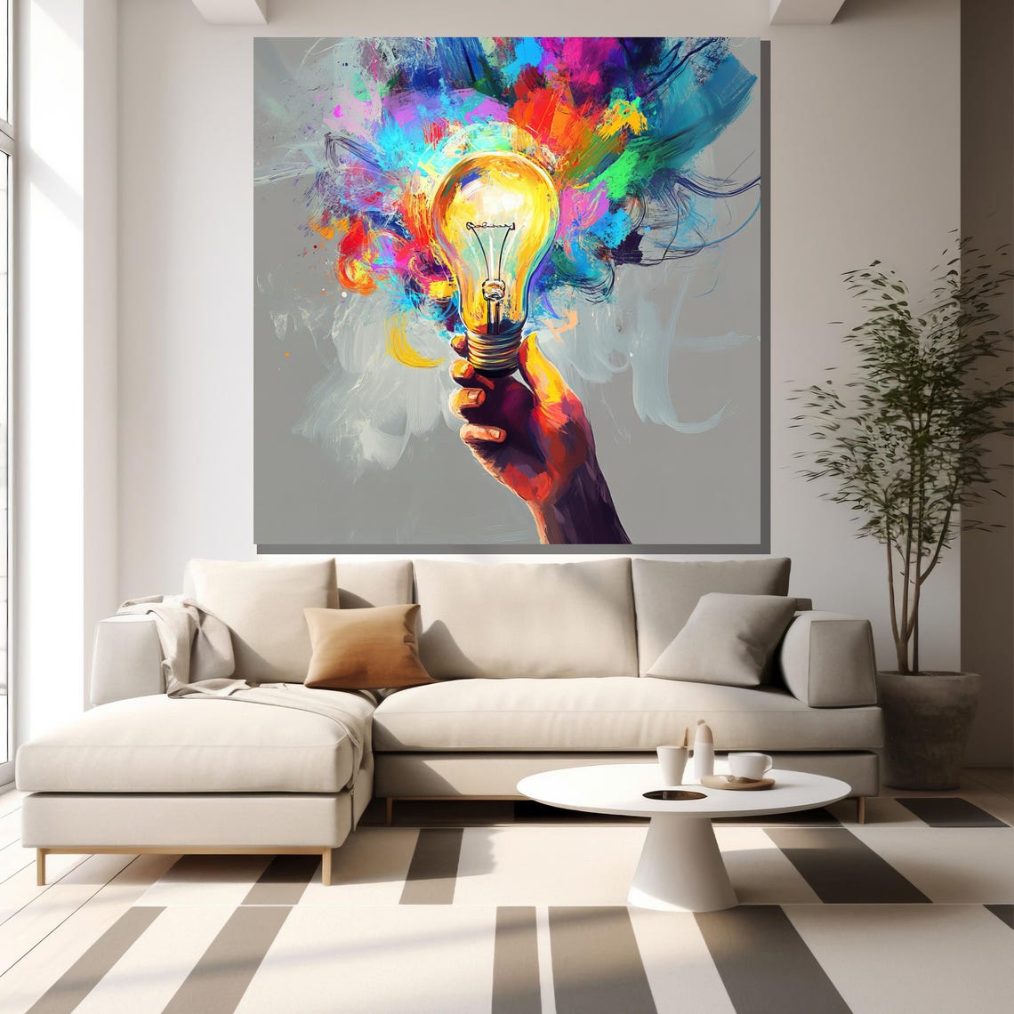 Creative Light Bulb Abstract Painting Colorful Modern Wall Art Unique Gift For Living Room Bold Home Decor - Image 2