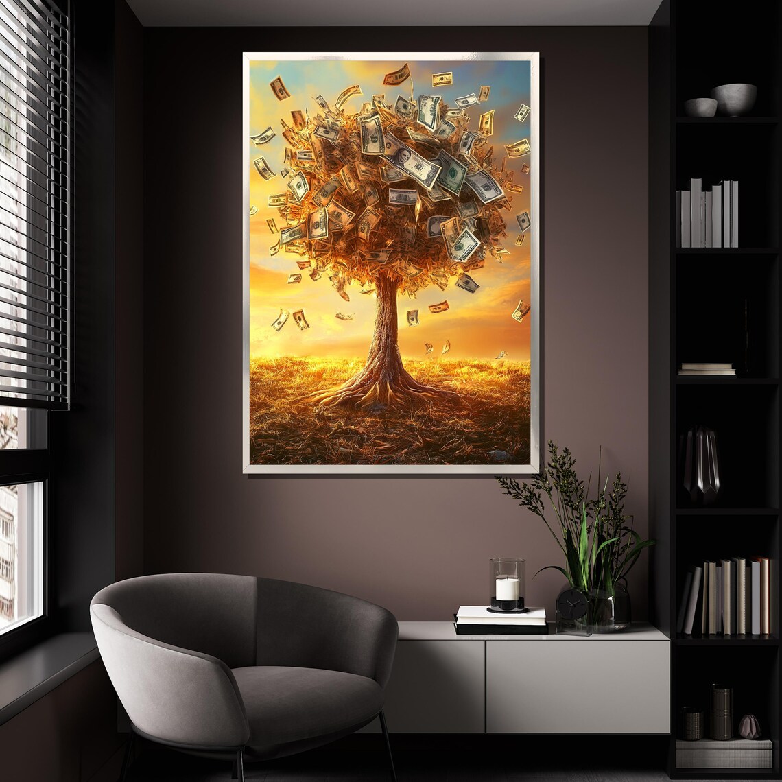Money Tree With Flying Dollar Bills Wealth Symbol Wall Art Poster - Image 4