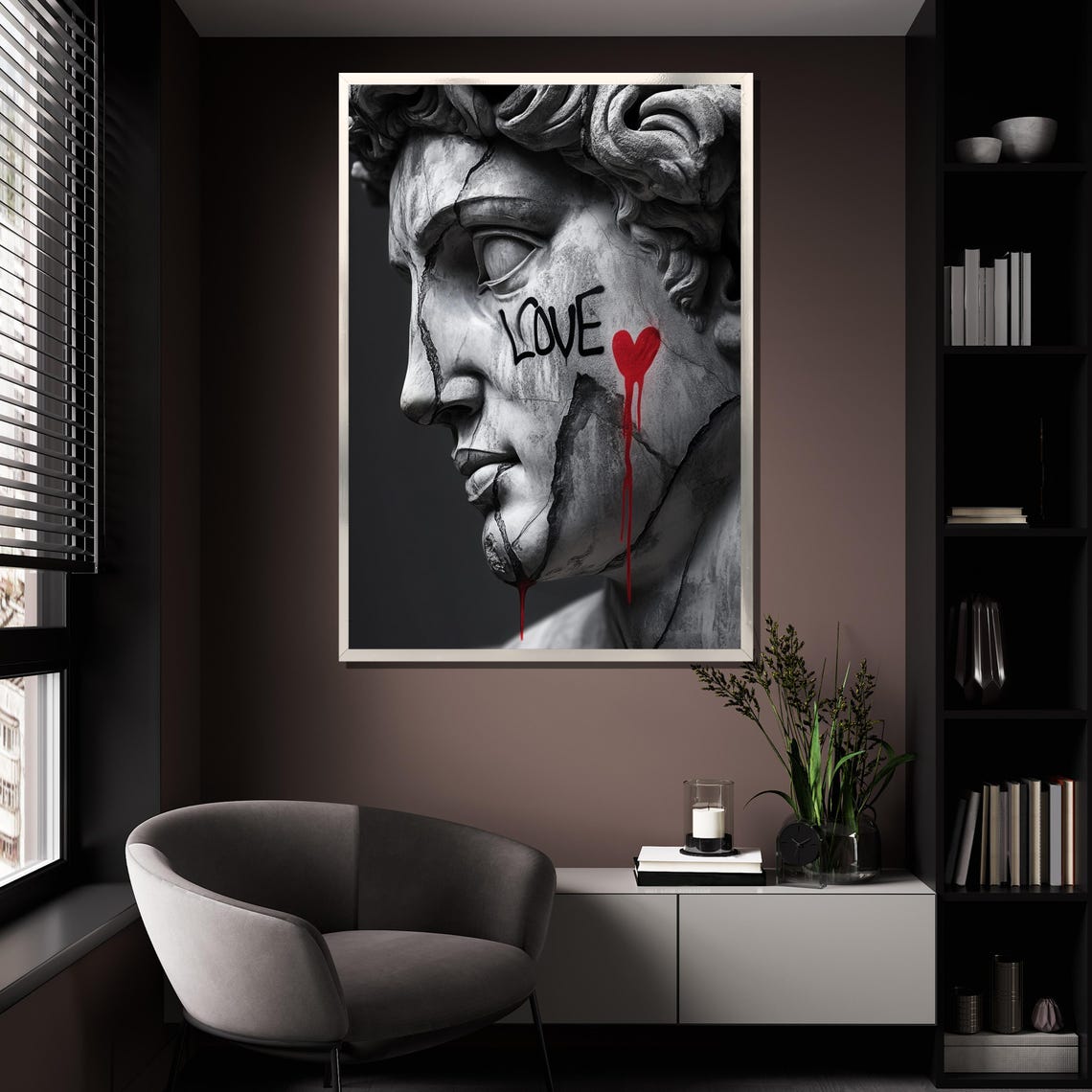 Classical Statue Head Love Graffiti Red Heart Urban Modern Art Poster - Image 4