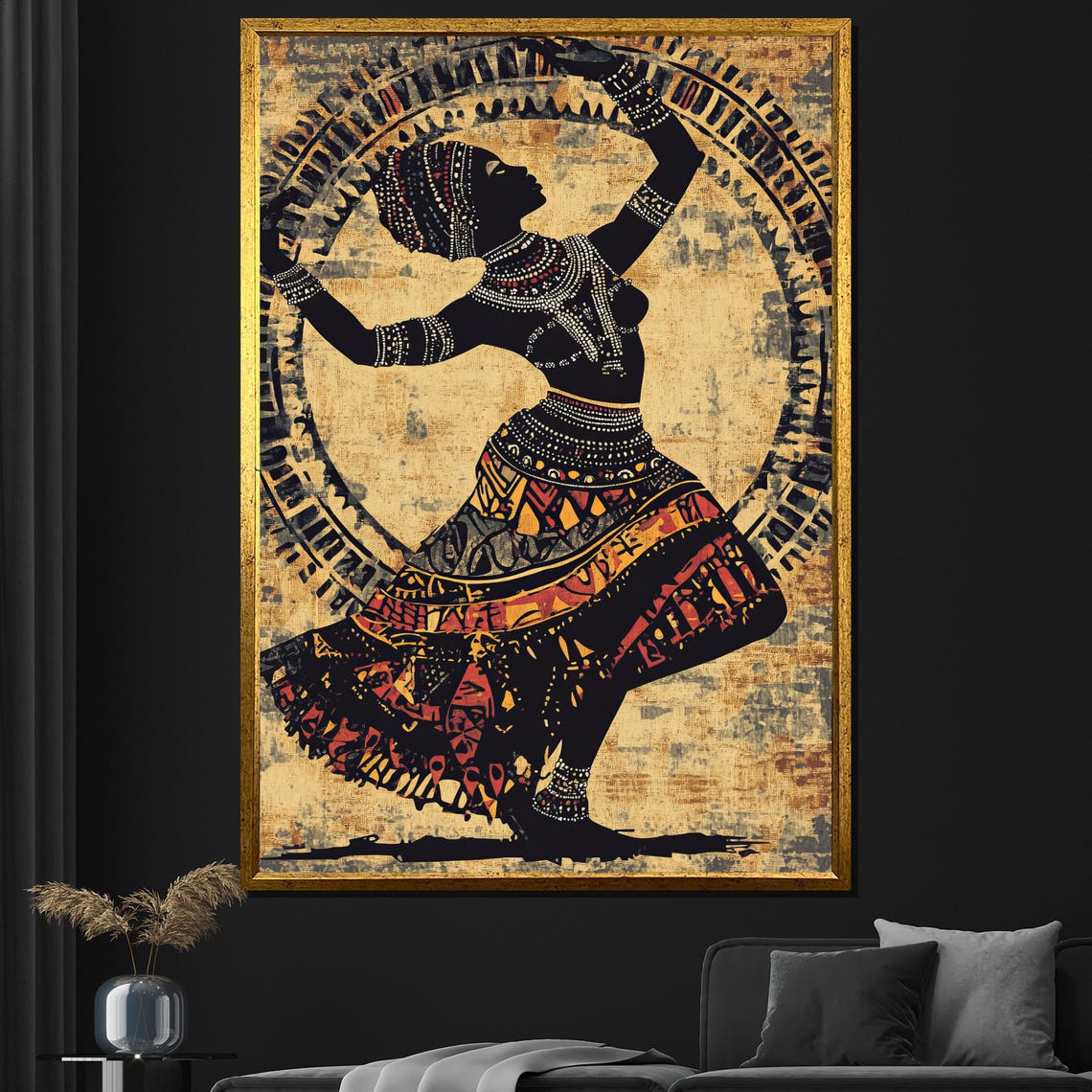 African Tribal Dancer Silhouette With Beaded Jewelry Art Poster