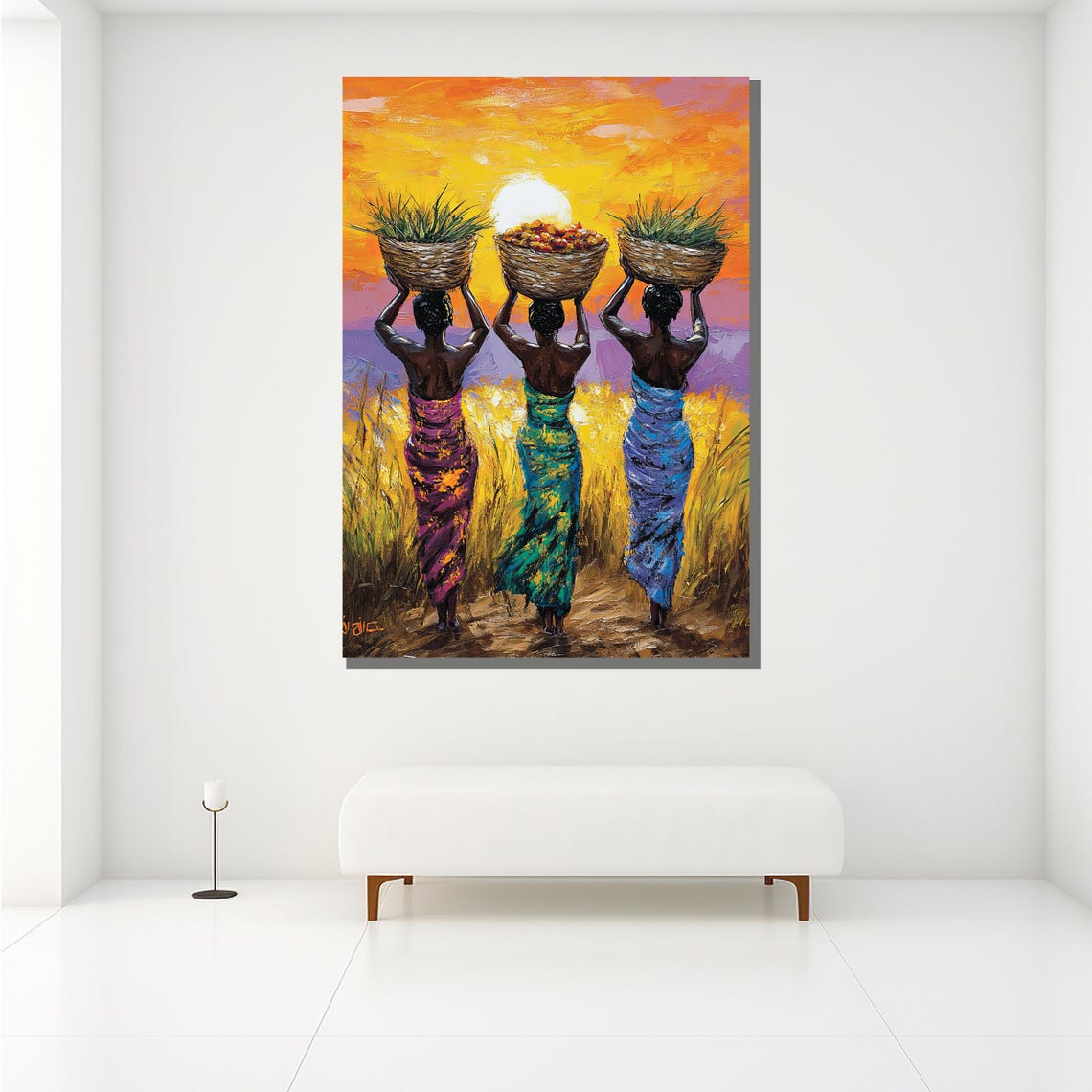 African Women Sunset Field Baskets Colorful Tribal Harvest Art Poster - Image 2