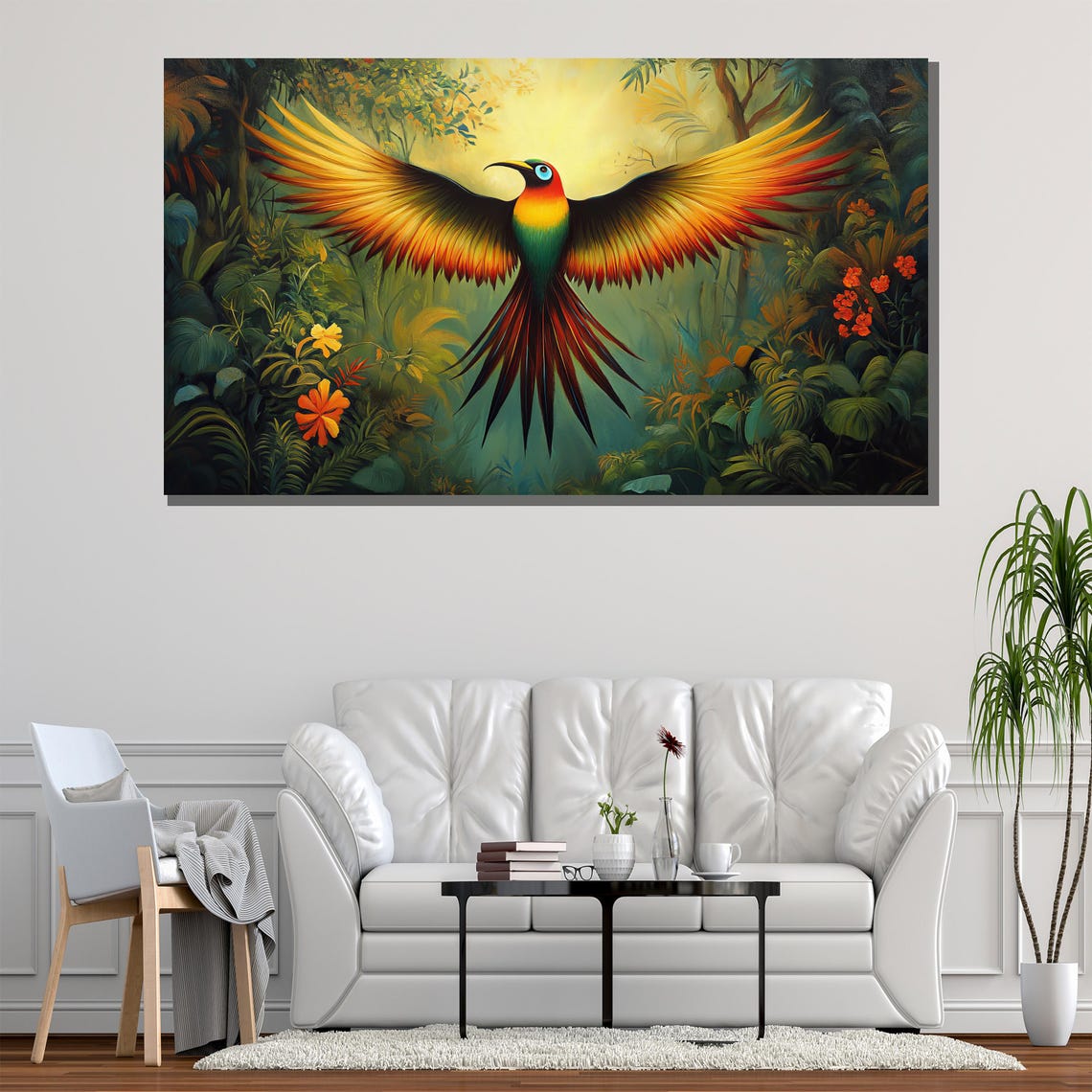 Vibrant Tropical Bird Wings Spread Jungle Painting Colorful Wall Art - Image 2