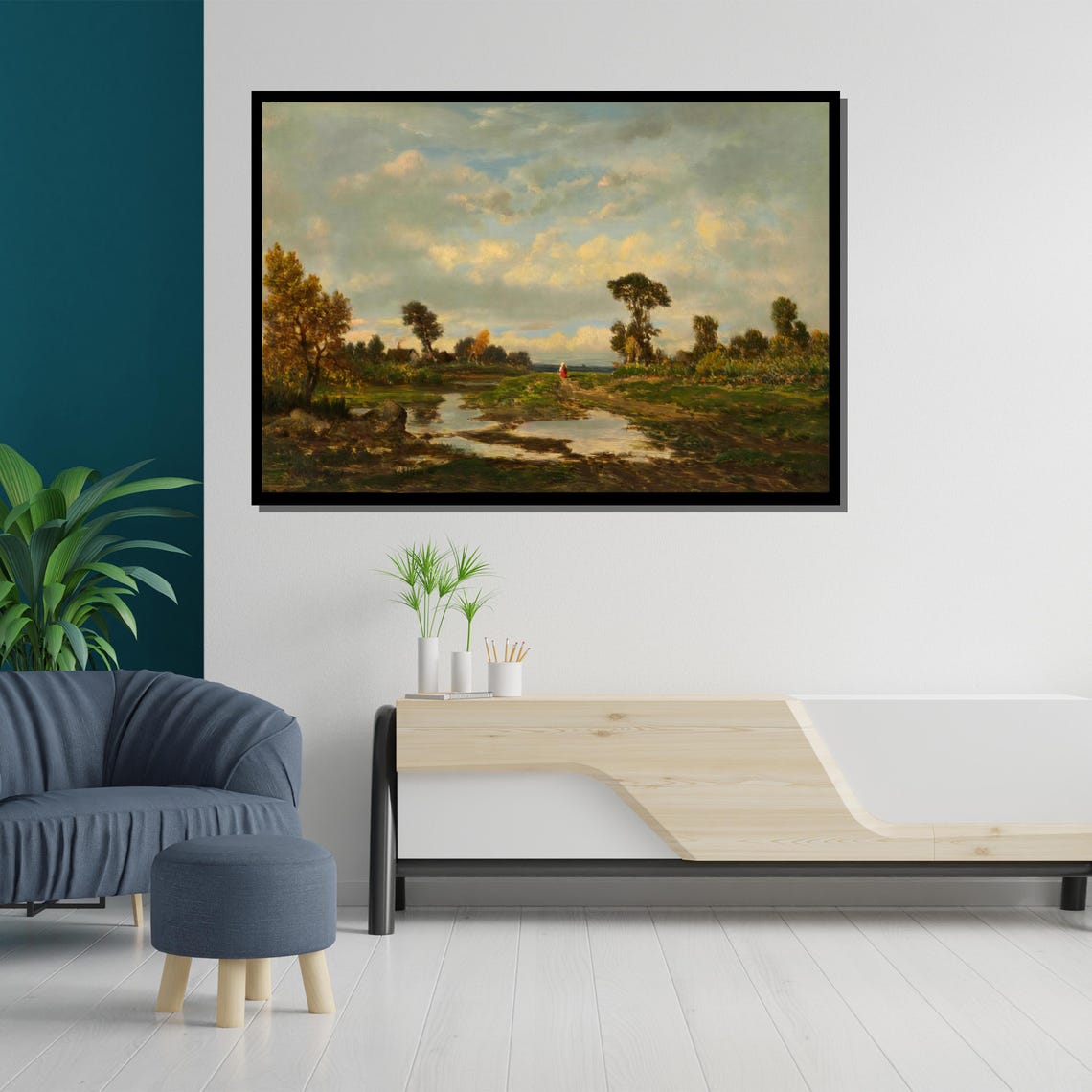 Charles Francois Daubigny Stream Meadow Cloudy Sky Landscape Poster - Image 5