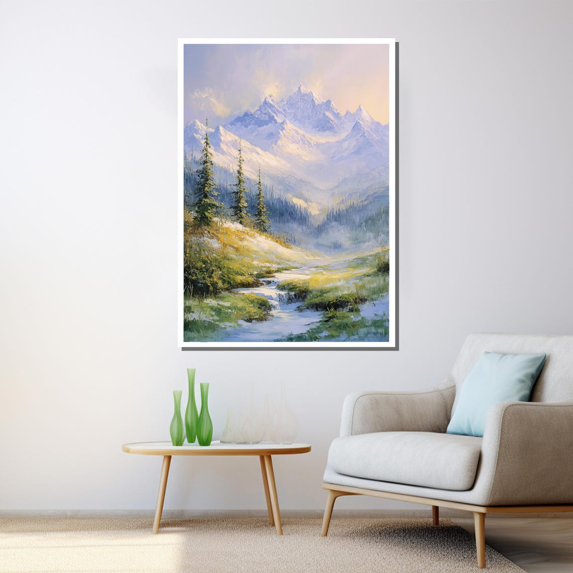 Mountain Landscape Painting Serene Nature Wall Art For Living Room Peaceful Decor Gift - Image 3
