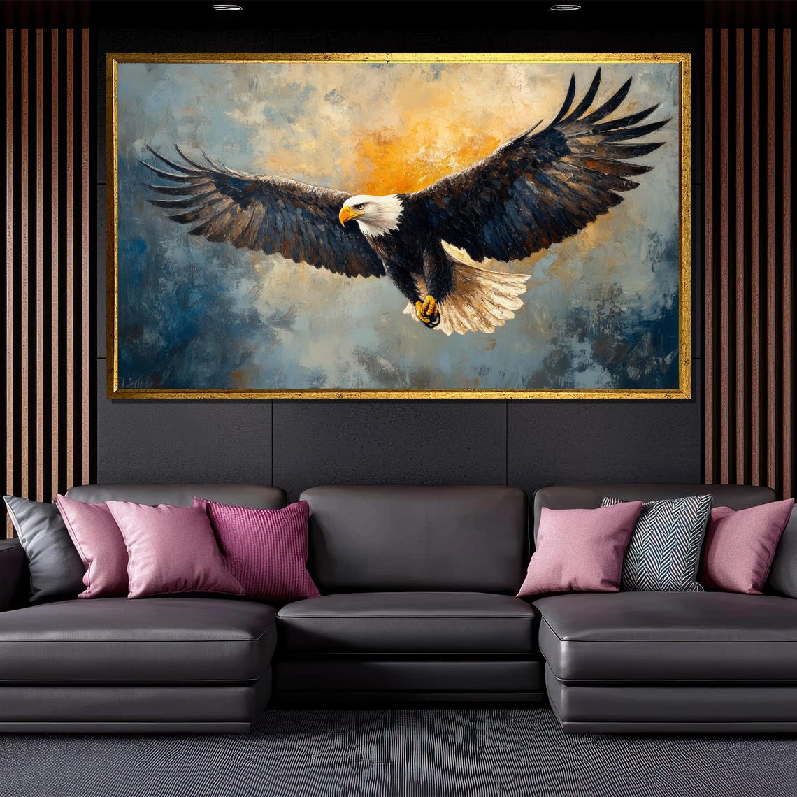 Bald Eagle Soaring Wings Spread Majestic Sky Wildlife Wall Art