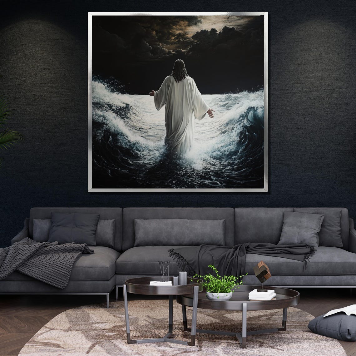 Jesus Walking On A Dark Stormy Sea At Night Religious Poster - Image 4