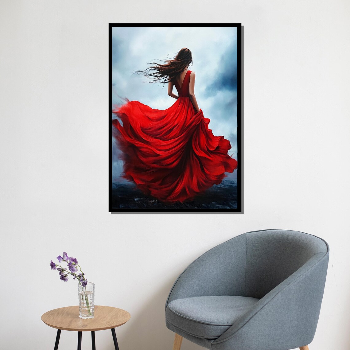 Red Dress Woman, Elegant Modern Wall Art Print - Image 5