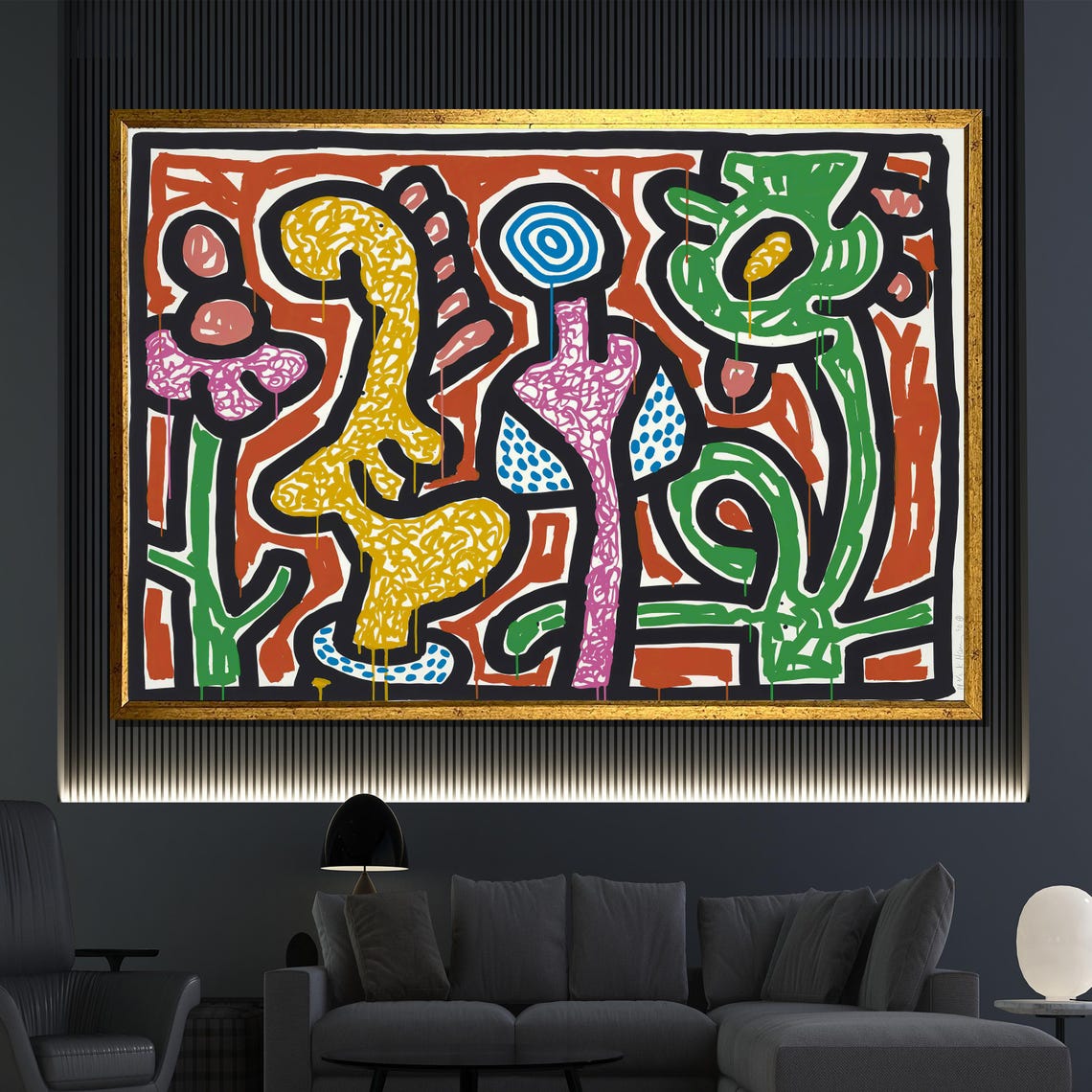 Keith Haring Style Colorful Abstract Flowers Modern Pop Art Poster