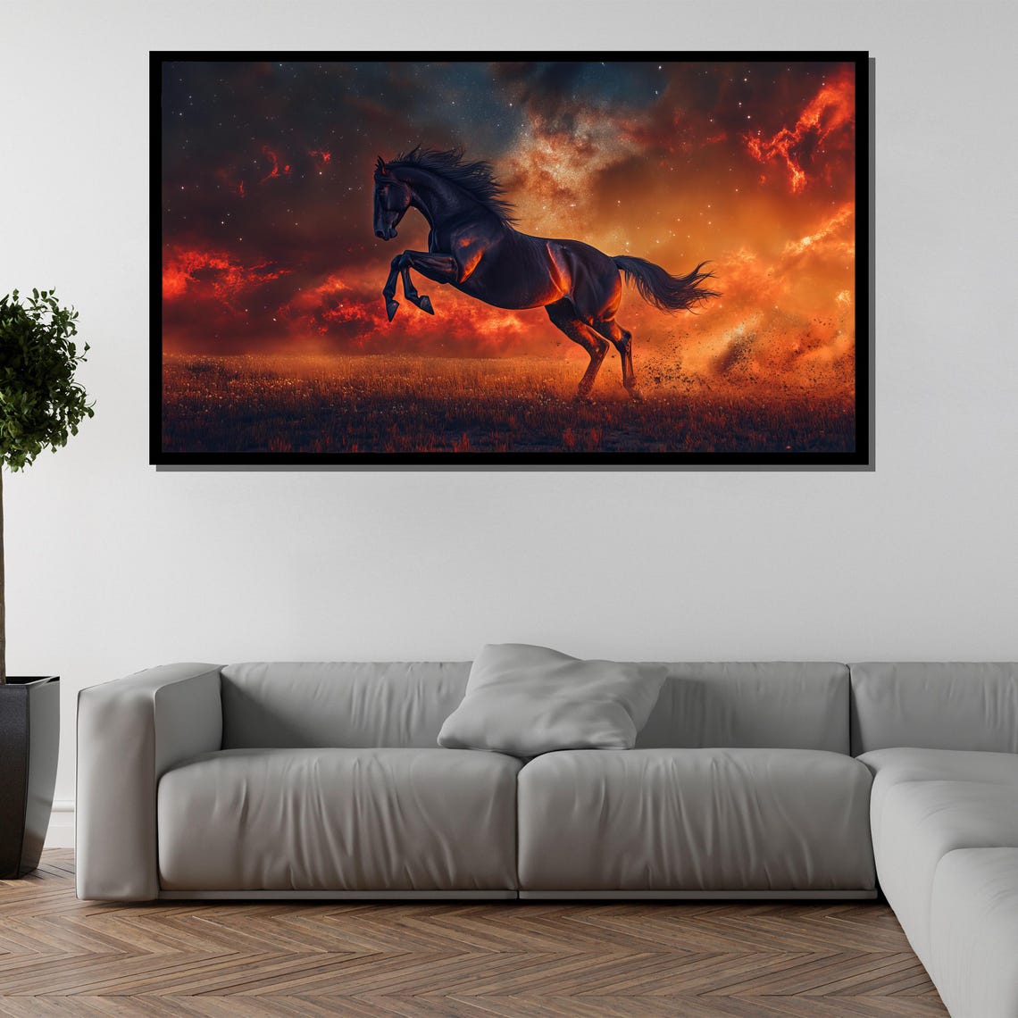 Black Horse Fiery Sky Bold Galloping Stallion Sunset Wall Art - Image 5