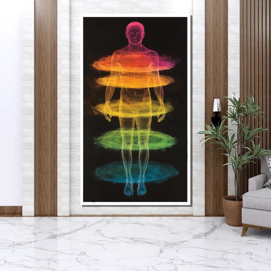 Chakra Energy Human Painting Vibrant Rainbow Aura Wall Art For Modern Home Decor Unique Gift Idea - Image 3