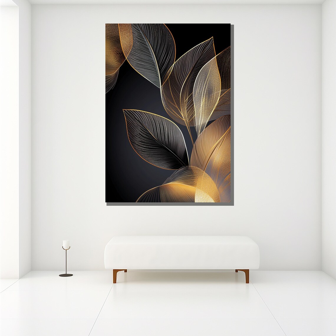 Gold and Black Leaf Painting, Modern Abstract Art Print - Image 2
