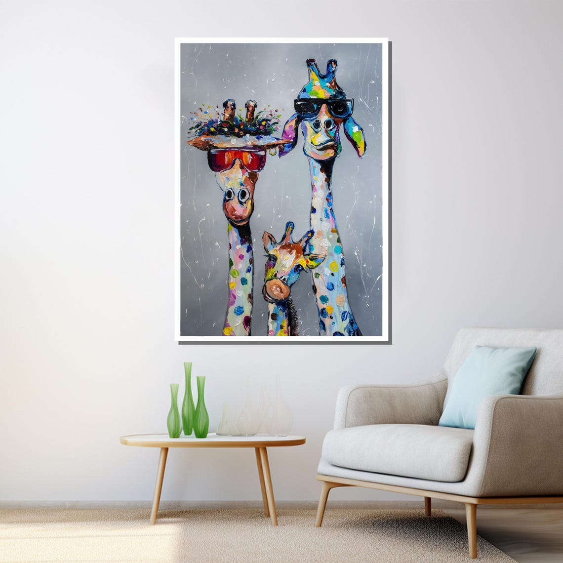 Colorful Giraffe Family With Sunglasses Fun Animal Painting Poster - Image 3