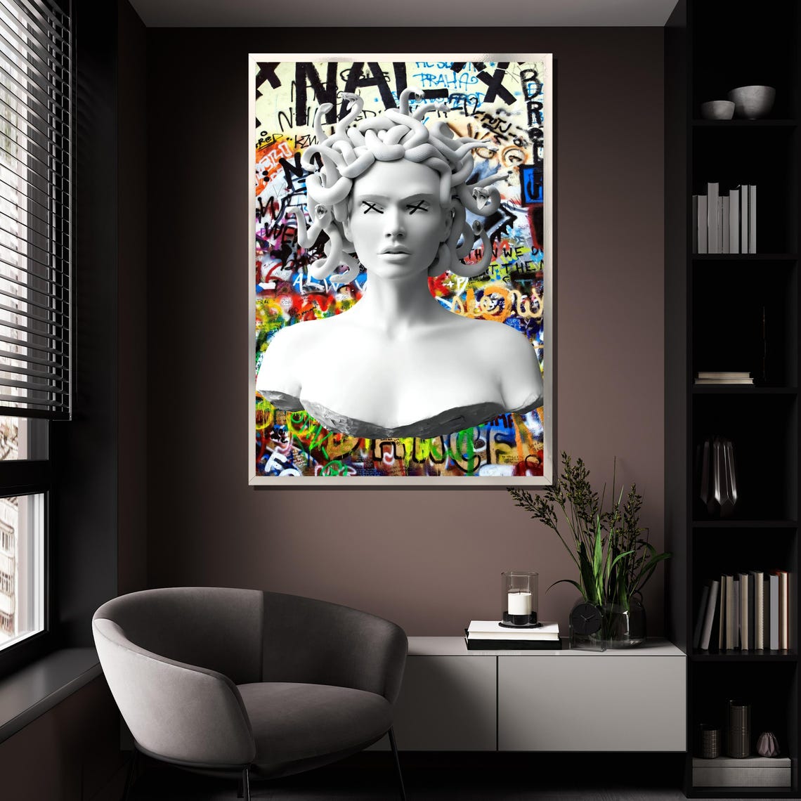 Graffiti Medusa Painting Bold Mythology Inspired Wall Art Modern Colorful Decor Unique Artwork Gift - Image 4