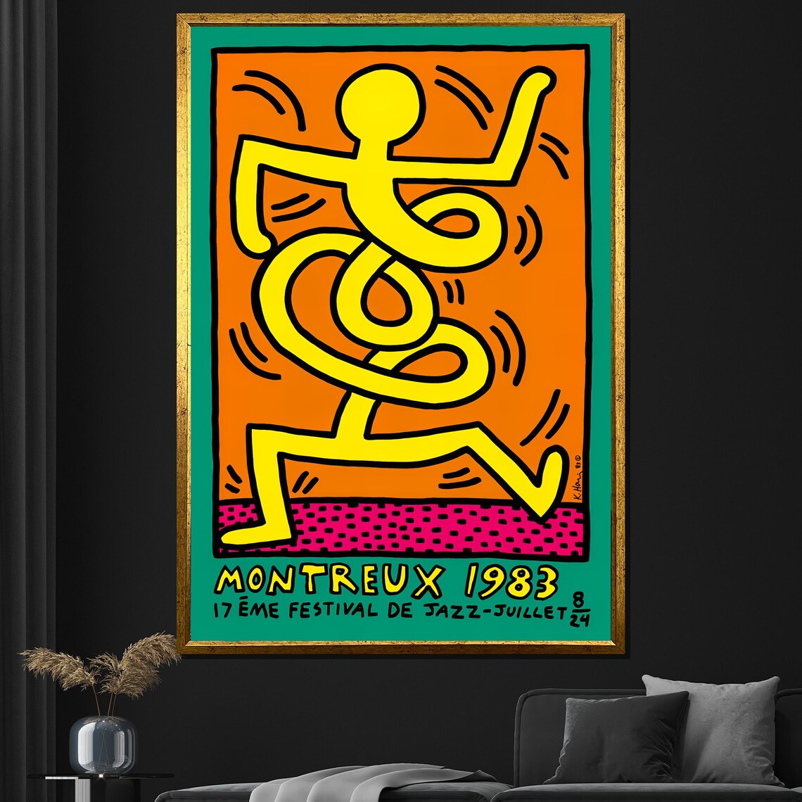 Keith Haring Montreux 1983 Jazz Festival Poster Dancing Figure Orange Pop Art Print