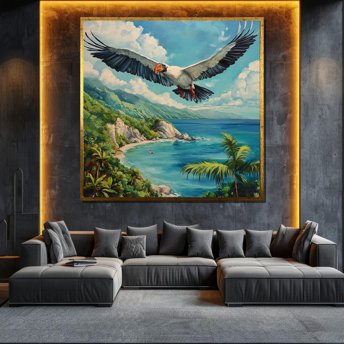 Soaring Seagull Flying Tropical Coast Palm Beach Ocean Bird Poster