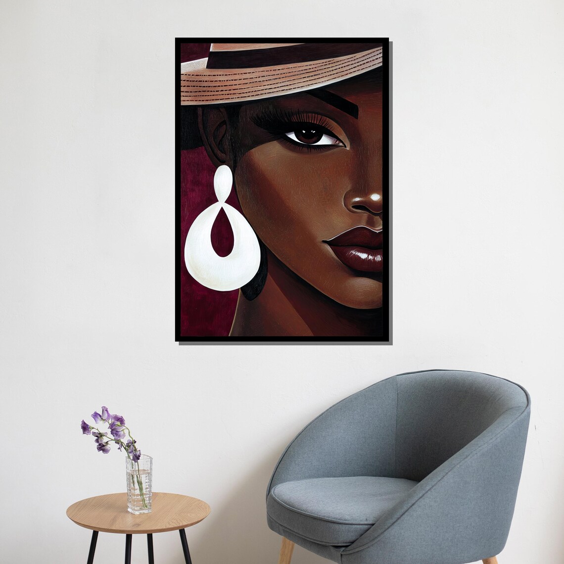 African Woman Bold Portrait Straw Hat Red Background Modern Wall Art - Image 5