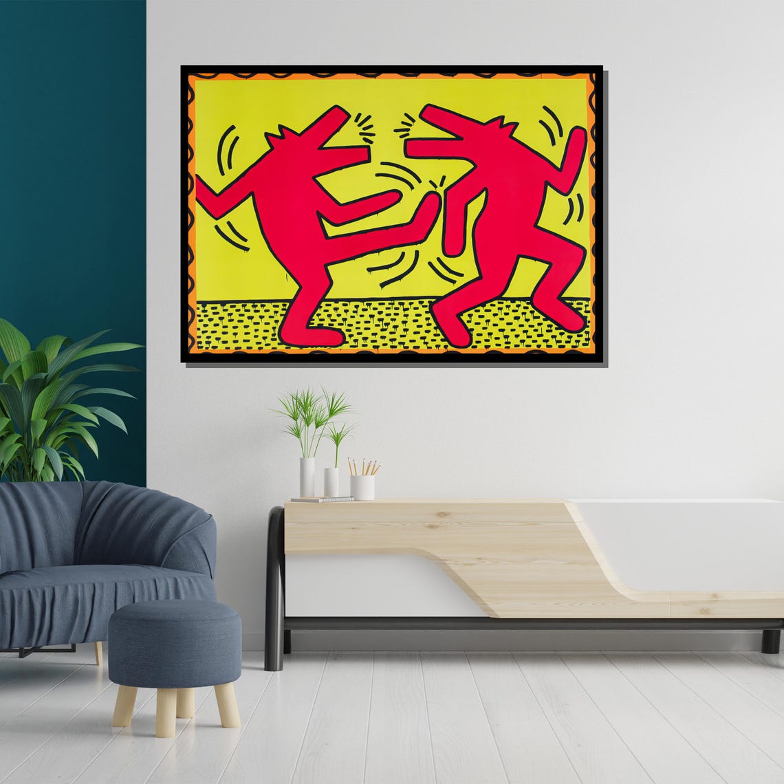 Bright Red And Yellow Pop Art Painting Modern Wall Art With Bold Graphic Figures For Home Decor Or Gift - Image 5