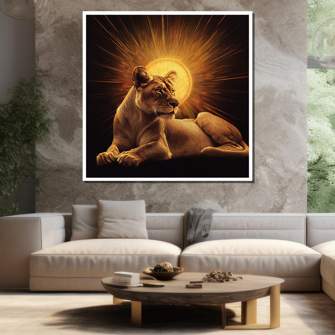 Golden Lioness Painting Bold Wall Art Unique Wildlife Gift Modern Home Decor - Image 3