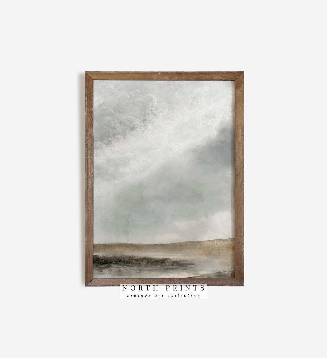 Vast Cloudy Gray Sky Low Horizon Muted Tonal Vintage Landscape Wall Print - Image 3