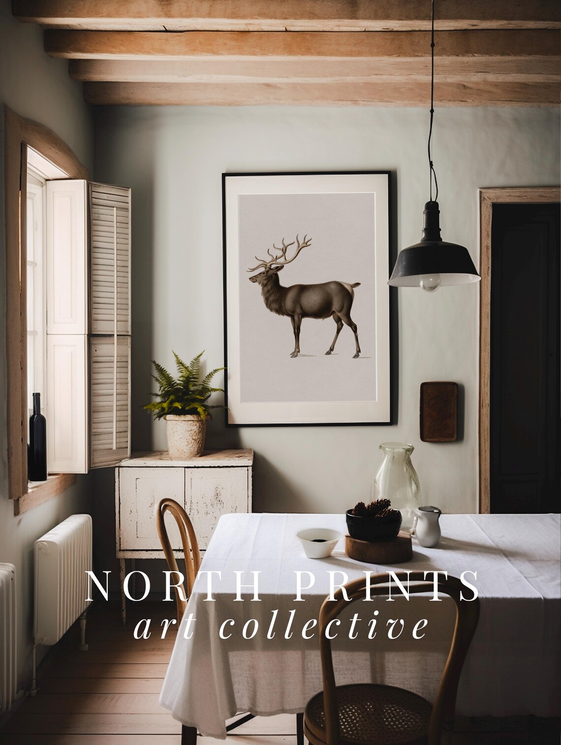 Vintage Reindeer Farmhouse Christmas Art Print - Image 2