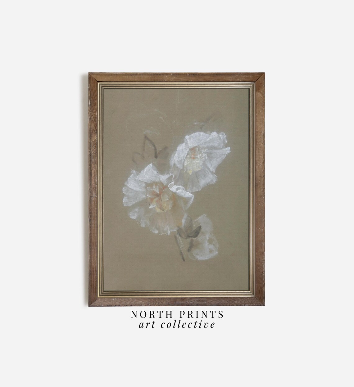 Neutral Vintage Botanical Art Print, Muted Floral