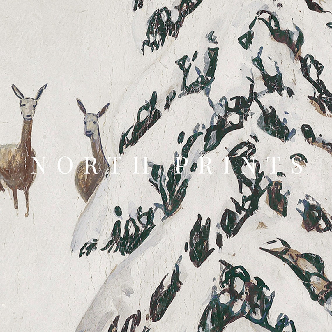 Snowy Pine Forest Deer Winter Landscape Vintage Painting Poster - Image 2
