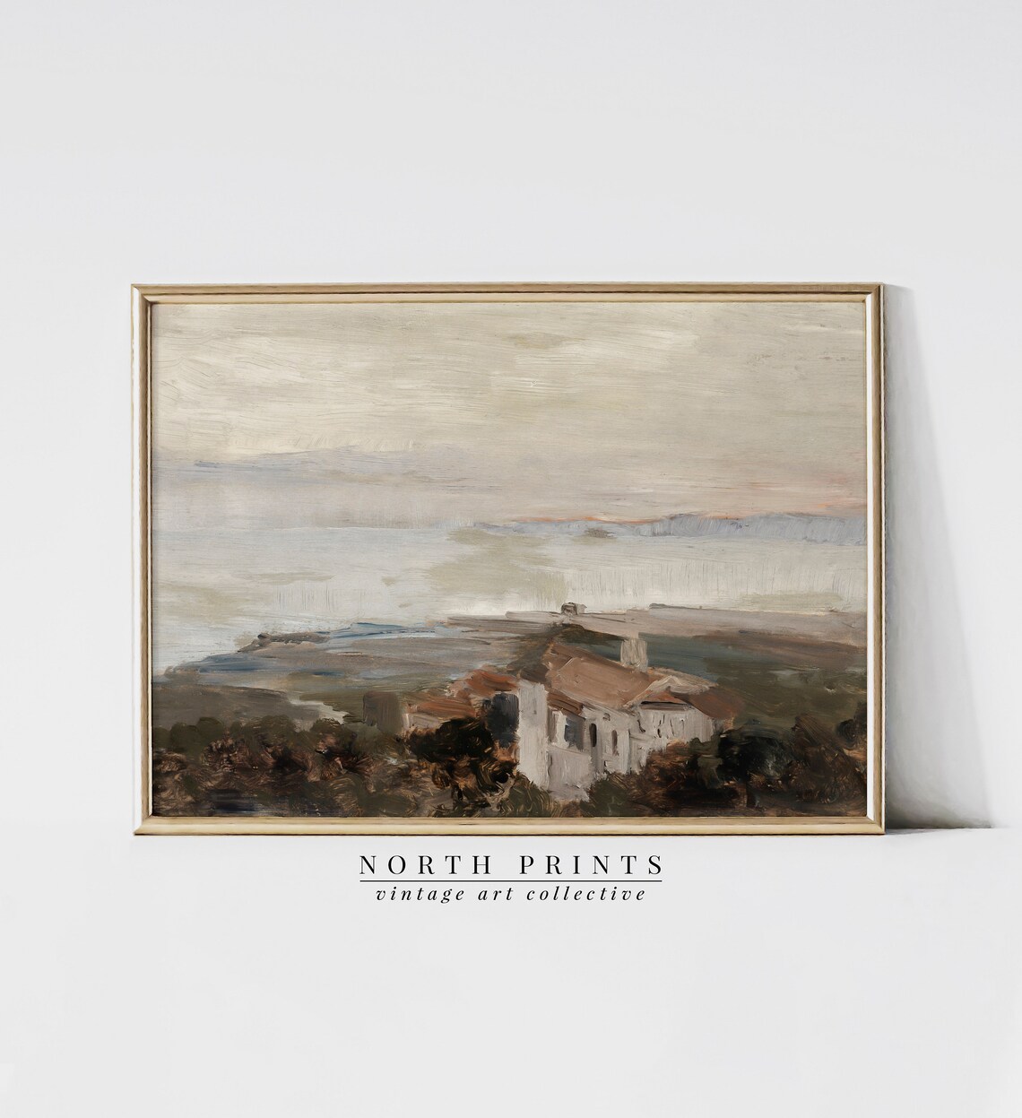 European Coastal Painting, Vintage Rustic Coastal Art Print - Image 4