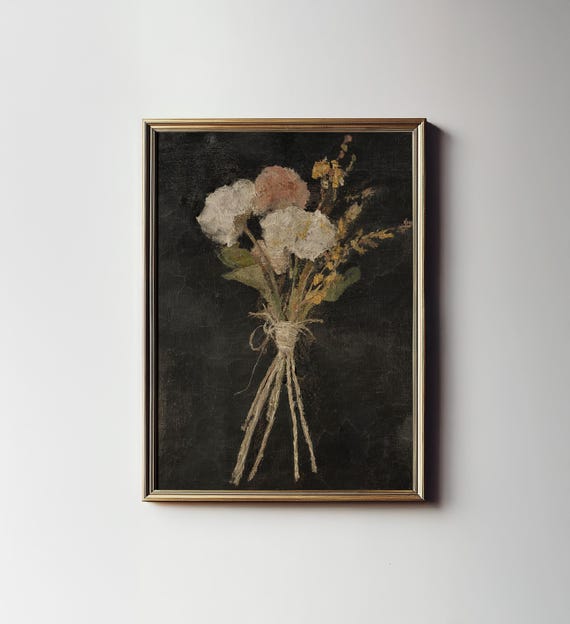 Rustic Wild Flower Painting, Dark Botanical Wall Art Print