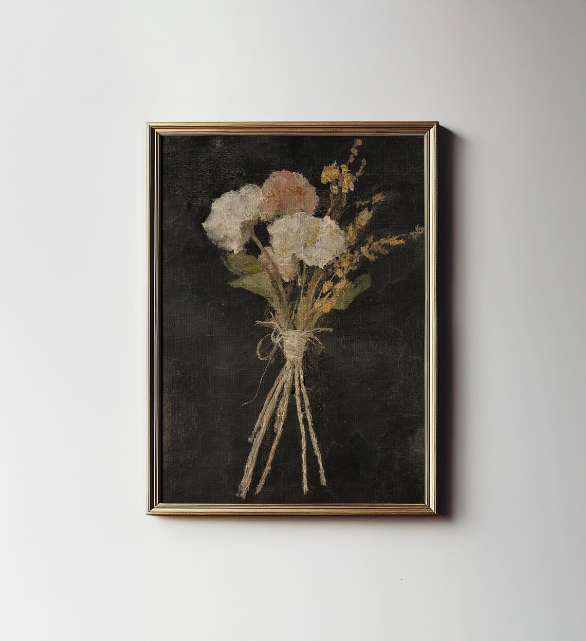 Rustic Wild Flower Painting, Dark Botanical Wall Art Print