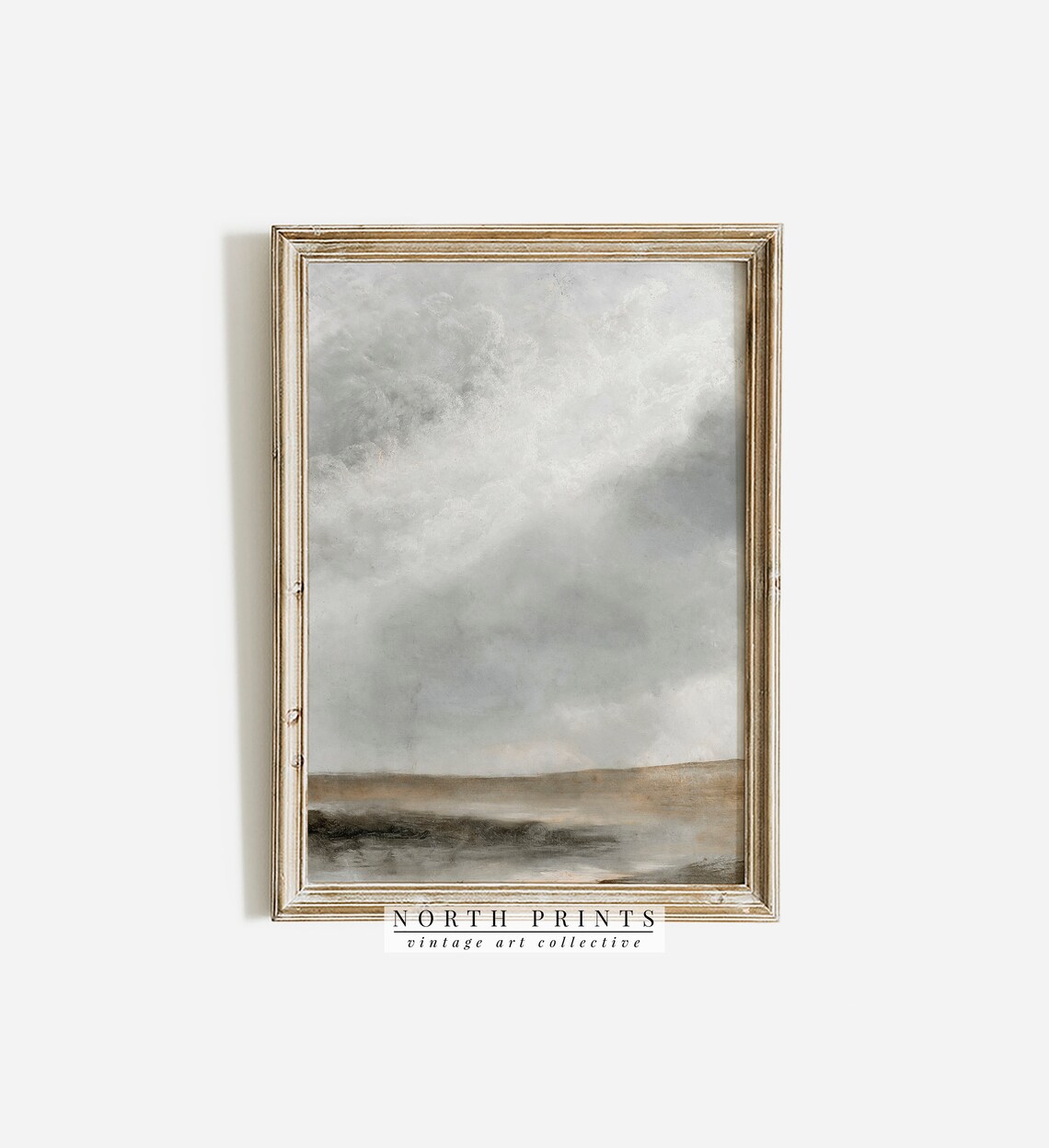 Vast Cloudy Gray Sky Low Horizon Muted Tonal Vintage Landscape Wall Print - Image 2