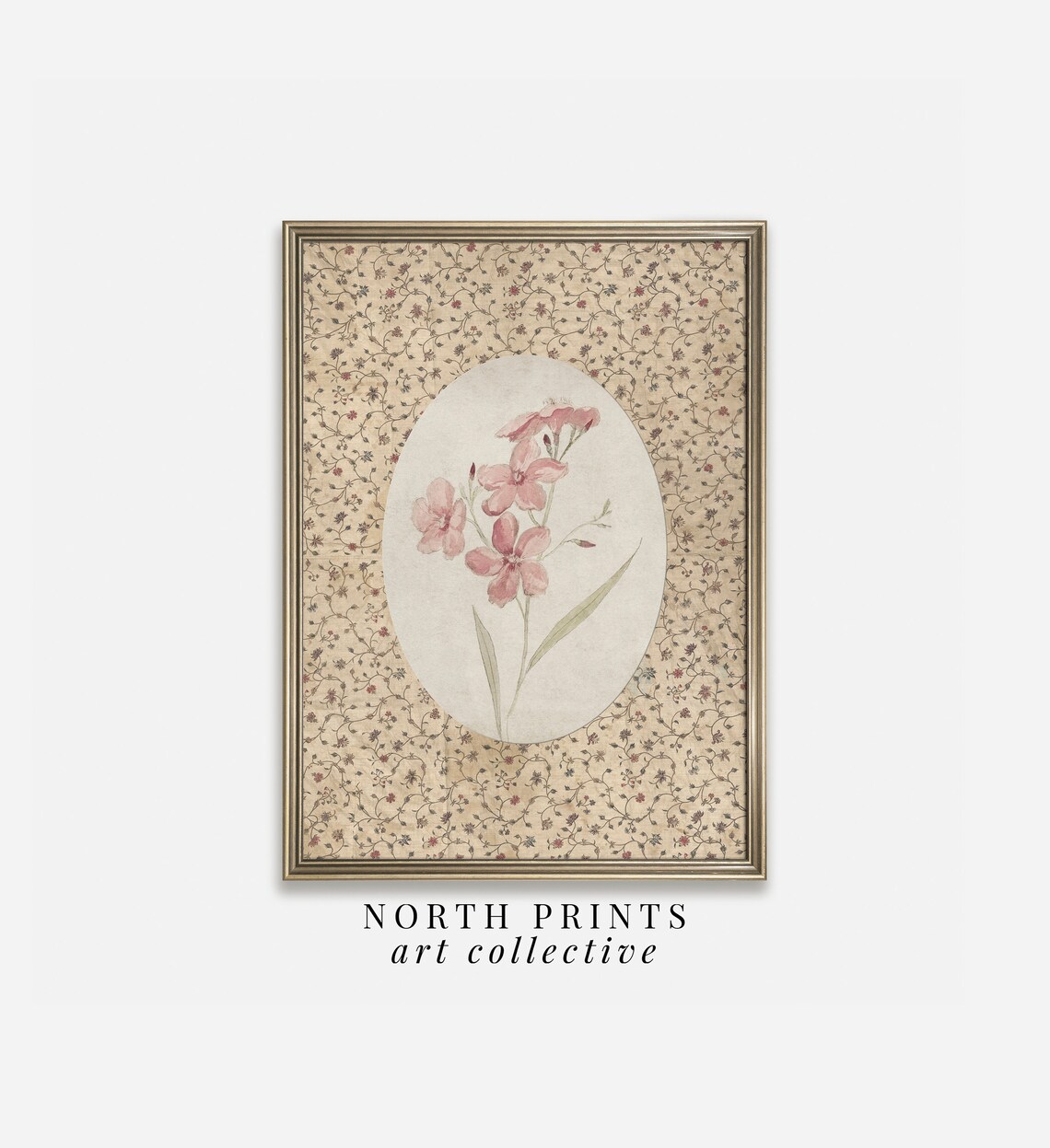 Vintage Pink Floral Art Print, Cottage Nursery Decor - Image 3