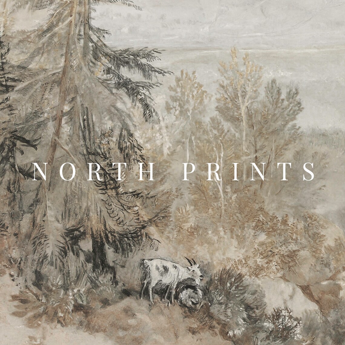 Vintage Muted Green Mountain Landscape Art Print - Image 2