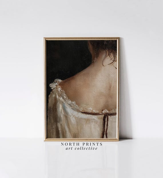 Woman Portrait Painting, Moody Neutral Wall Art Print