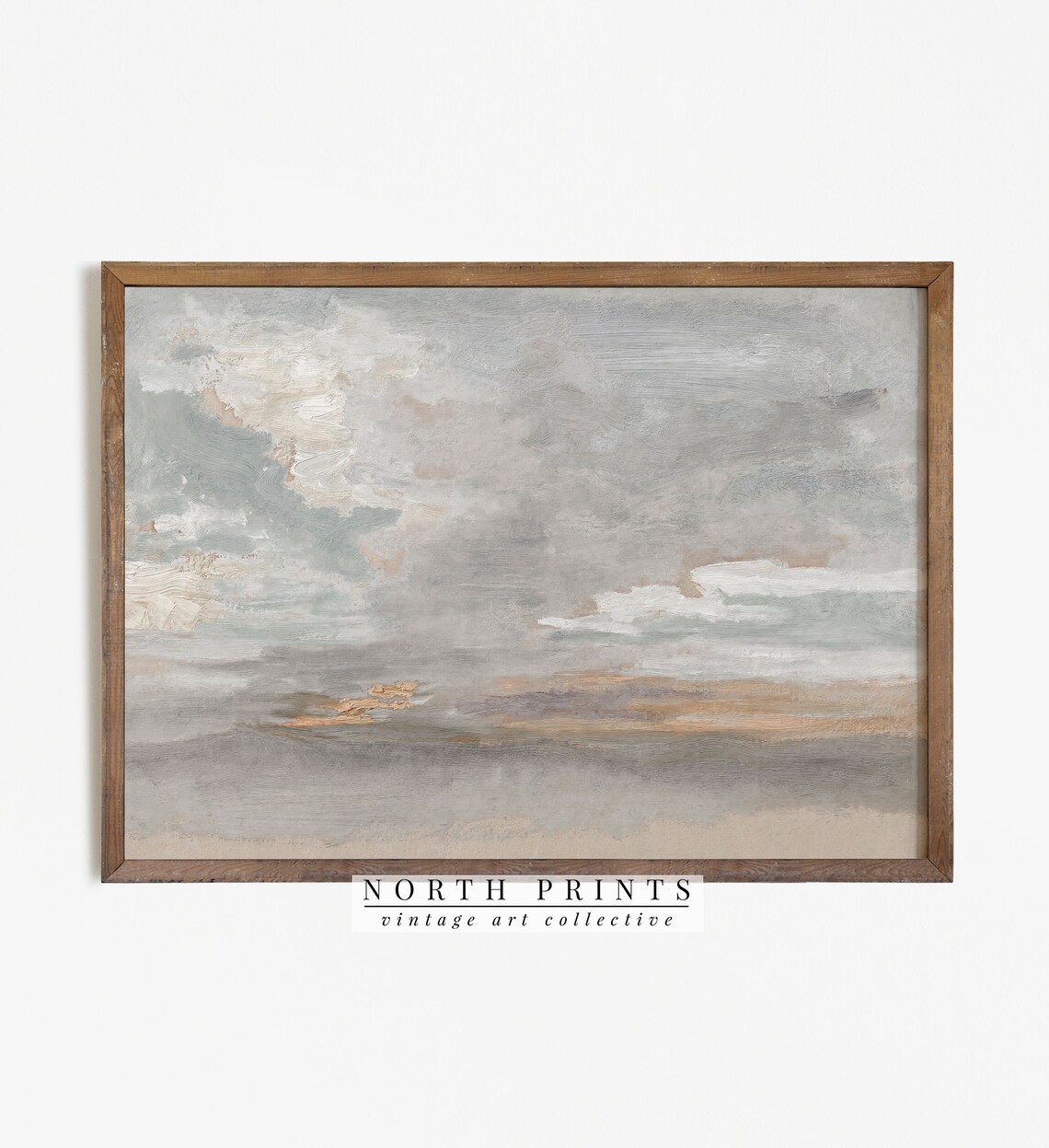 Vintage Neutral Cloud Painting Landscape Art Print - Image 4