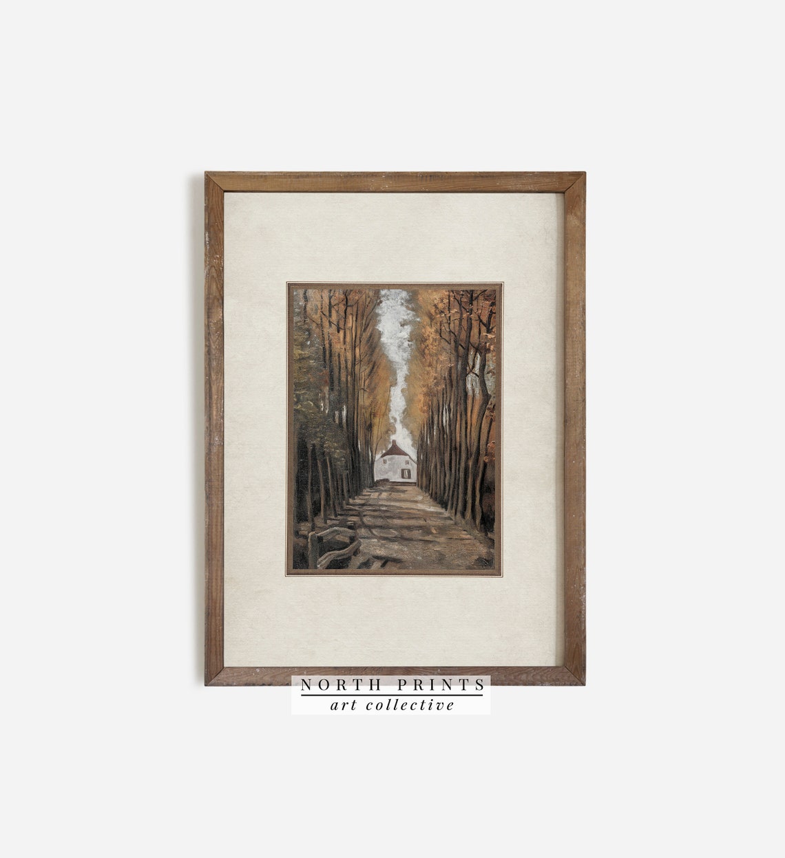 Autumn Tree Lined Avenue White Cottage Fall Foliage Vintage Poster - Image 3