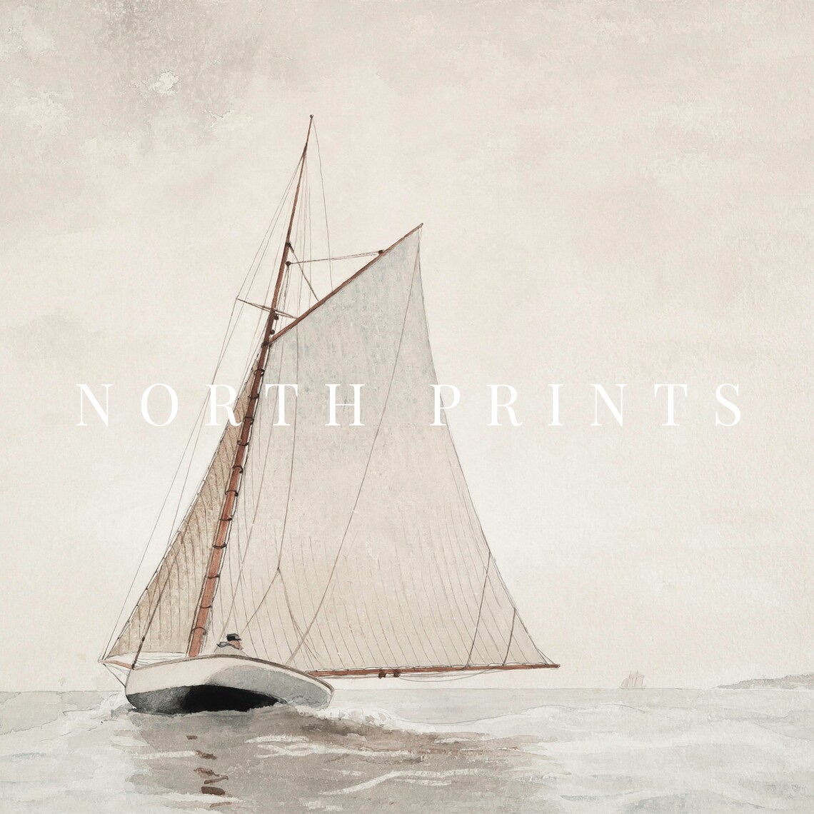 Muted Sailboat Watercolor Art Print, Neutral Lake House Decor - Image 2