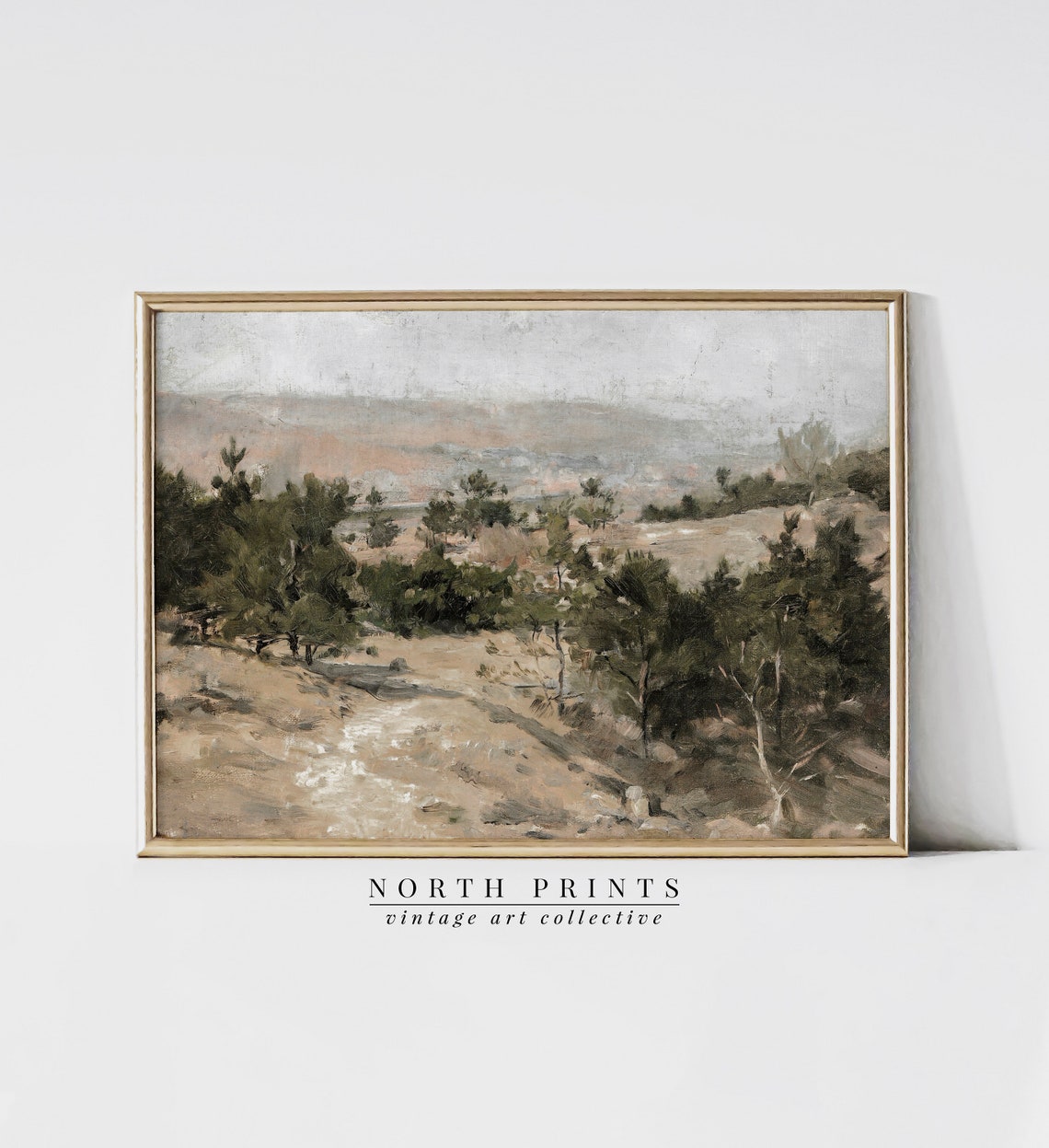 Pine Valley Distant Village Church Spire Hazy Vintage Painting Poster - Image 3