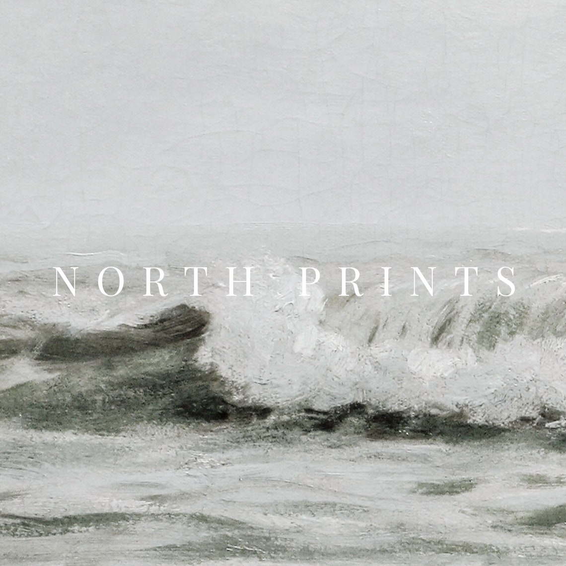 Gray Ocean Waves Breaking Muted Seascape Vintage Painting Wall Art - Image 3