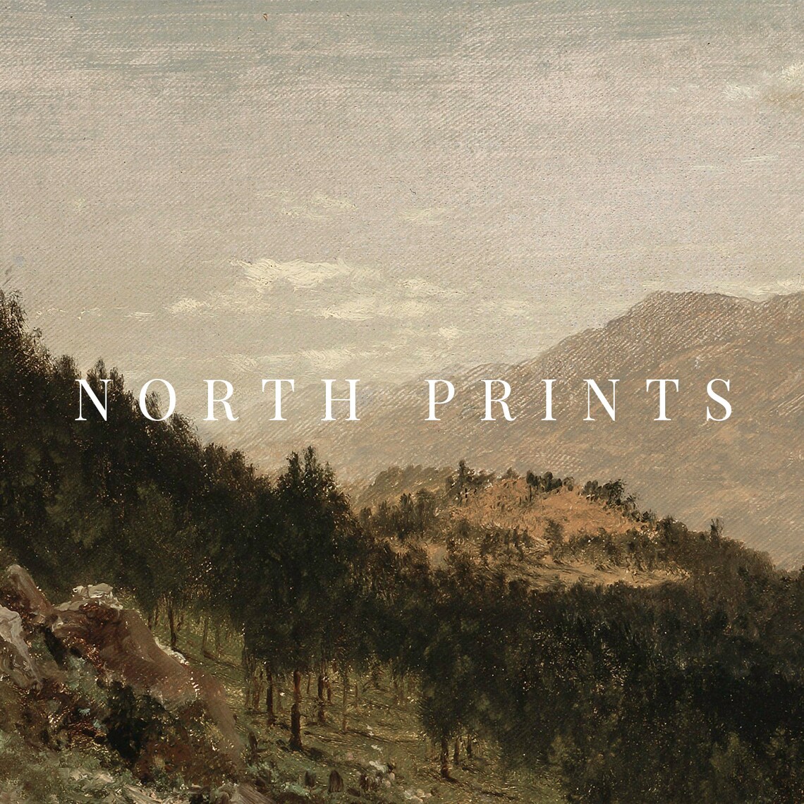 Moody Rustic Landscape Forest Painting, Vintage Mountainscape Print - Image 4